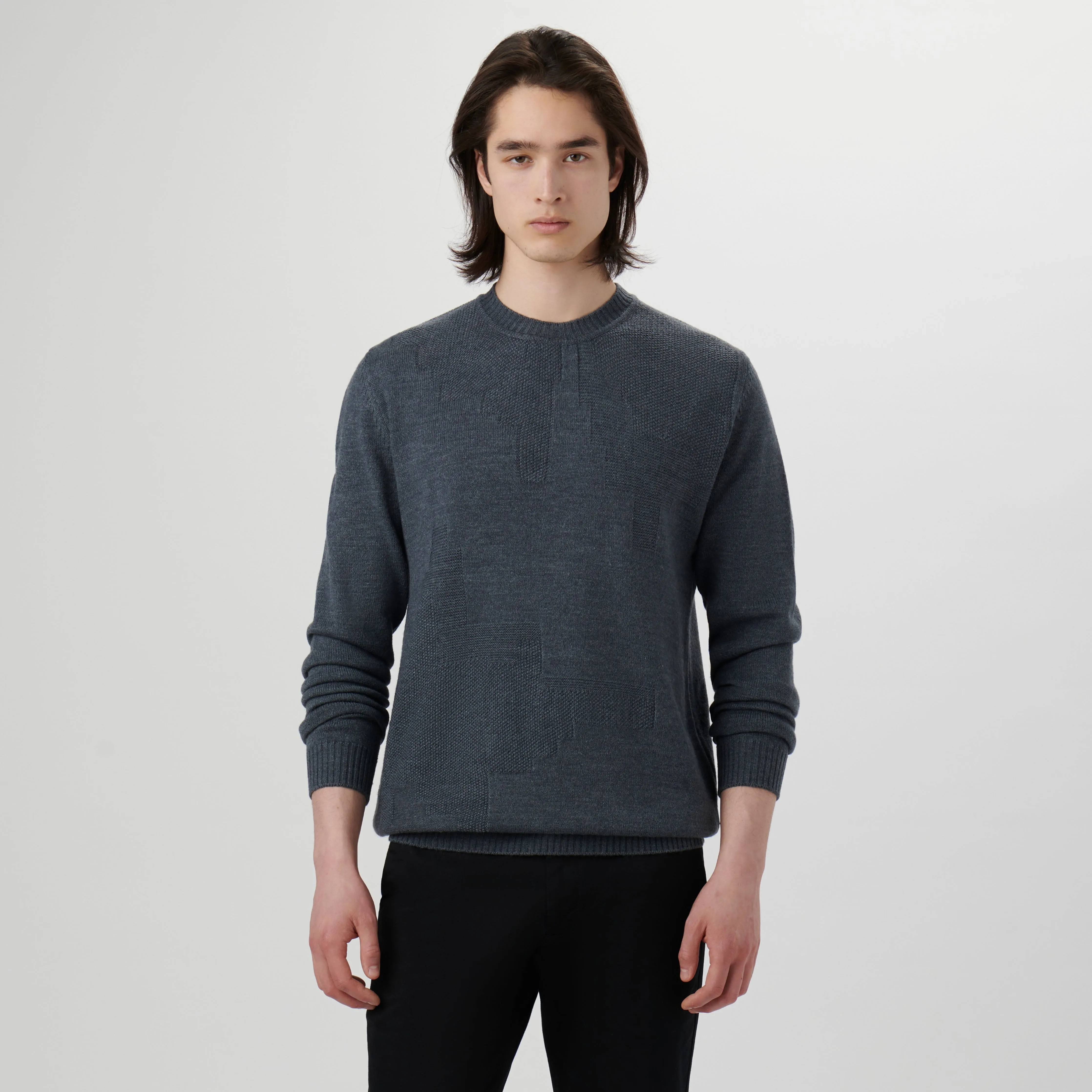 Solid Jacquard Crew Neck Sweater