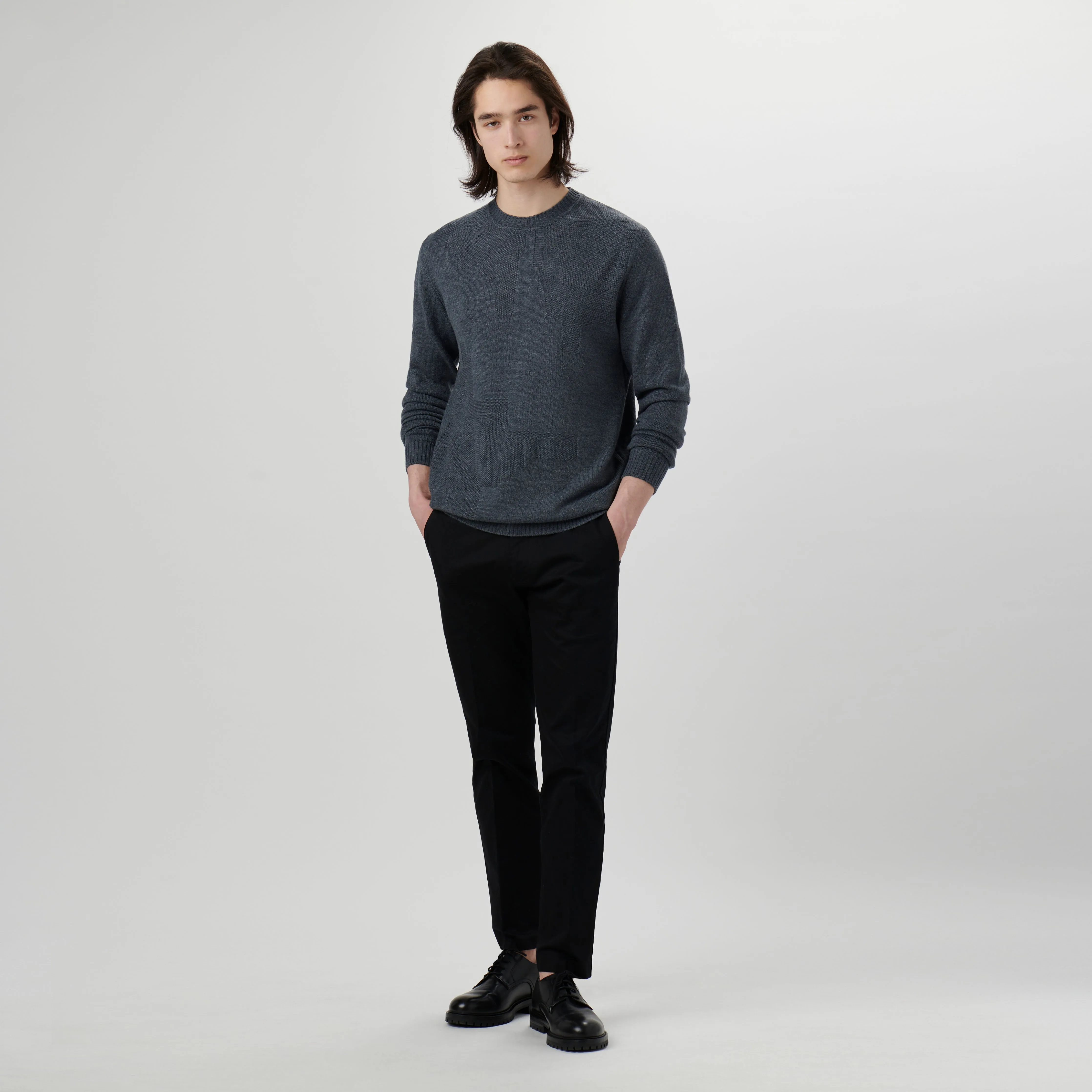 Solid Jacquard Crew Neck Sweater