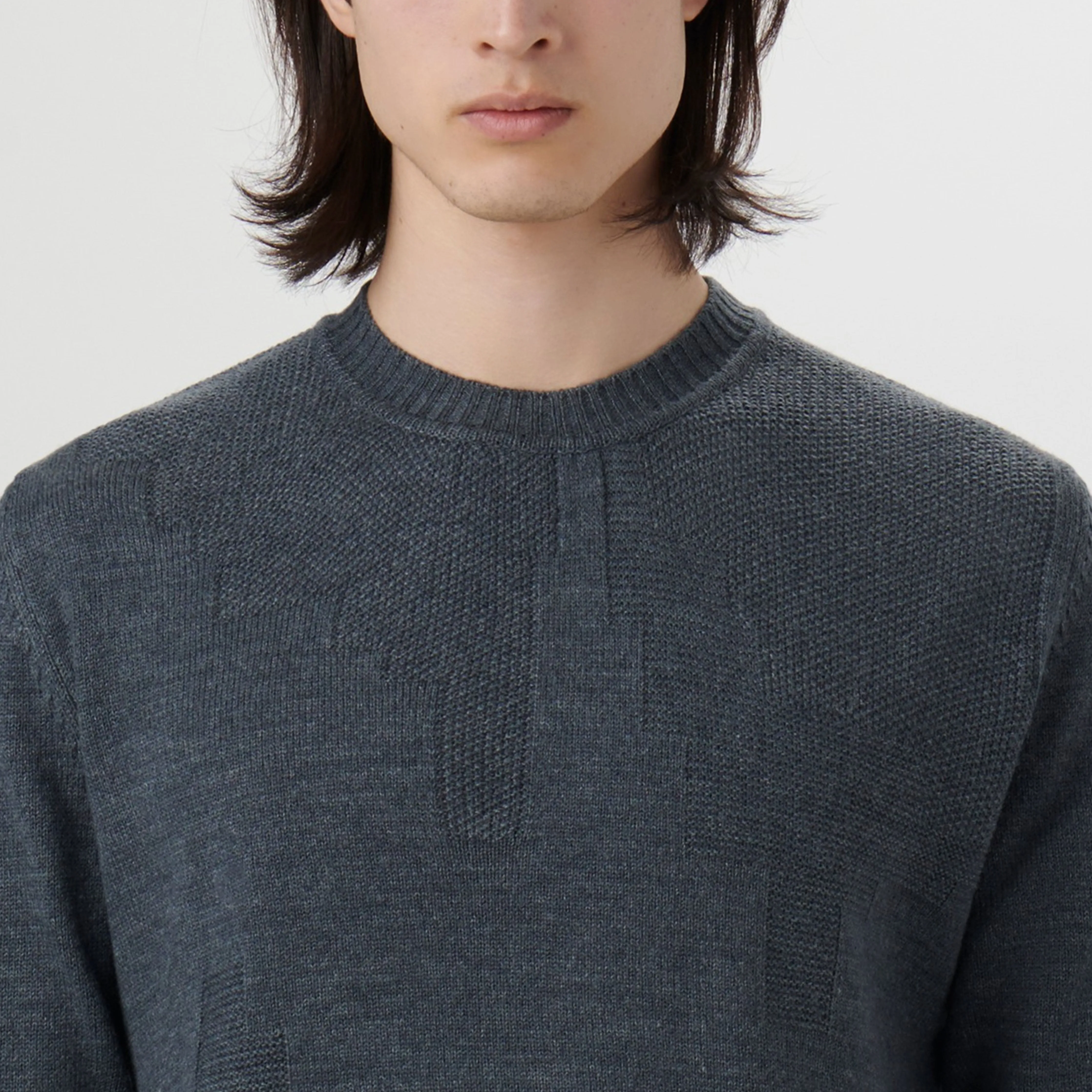 Solid Jacquard Crew Neck Sweater