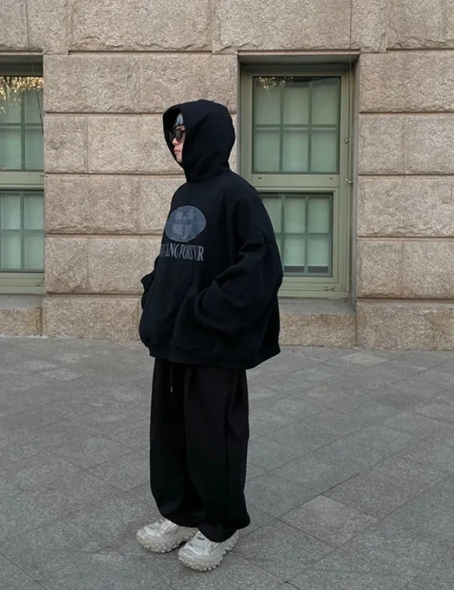 Street Style Long Sleeves Oversized Logo Hoodies by HUE