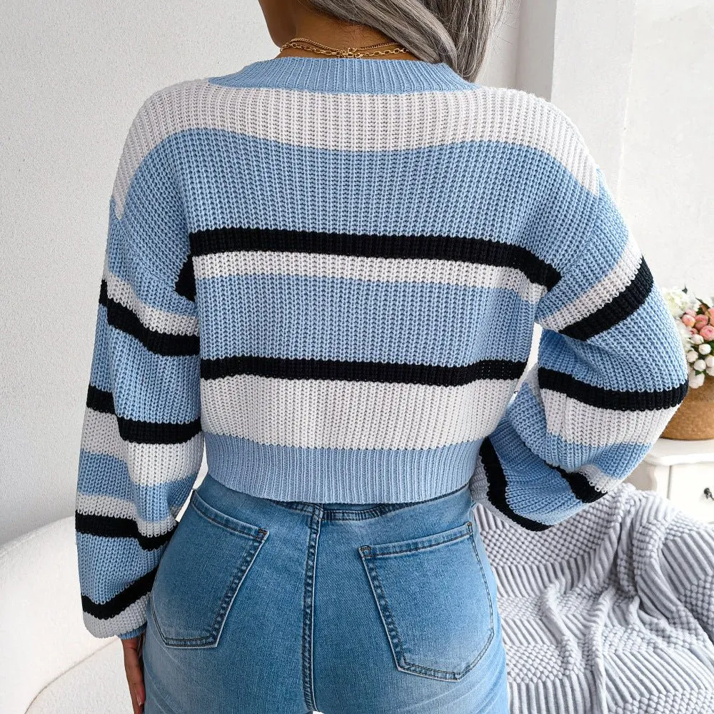 Striped Long Sleeves Cropped Sweater