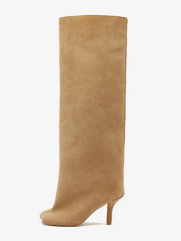 Suede Knee High Boots Wide Calf Women's Designed High Heel Boots