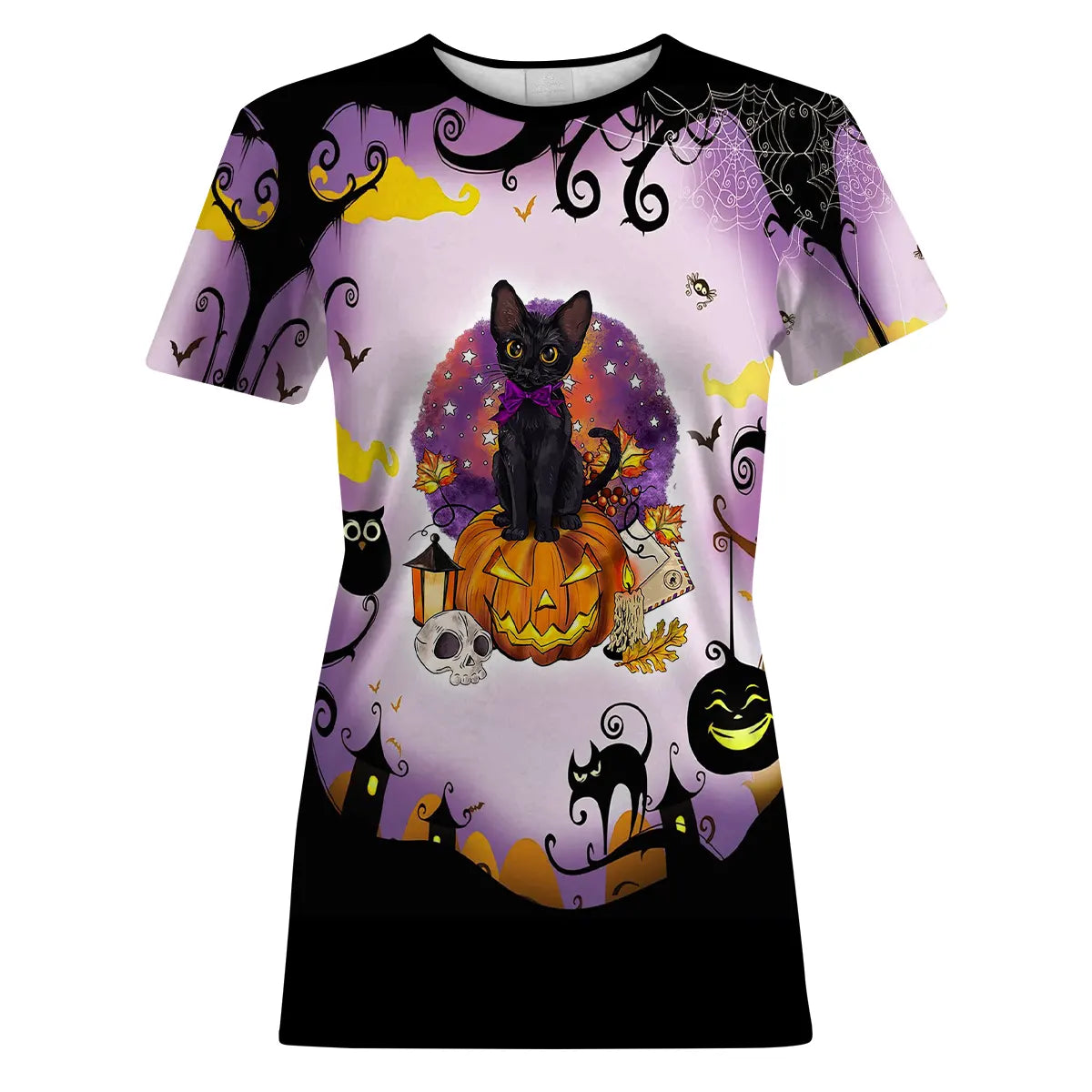 T-shirt Halloween, Cute Black Cat on Pumpkin - CT30092351.