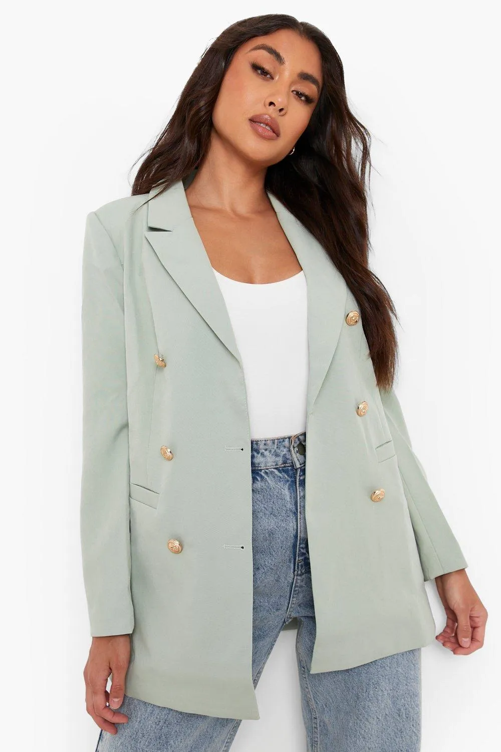 Tailored Gold Button Double Breasted Blazer