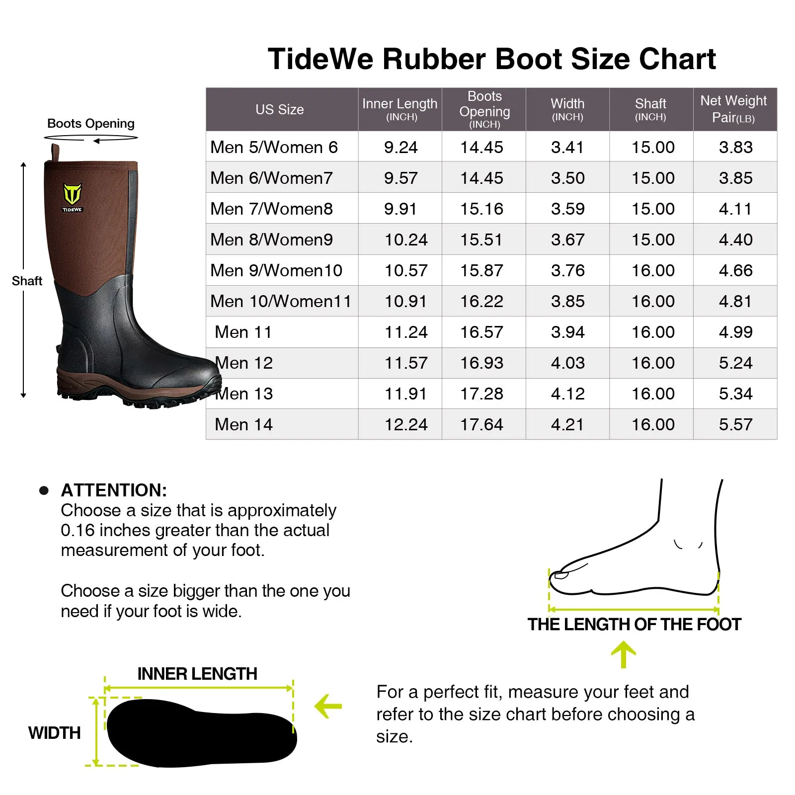 TideWe Rubber Neoprene Boots Men and Women Waterproof Durable 6mm Hunting Boots