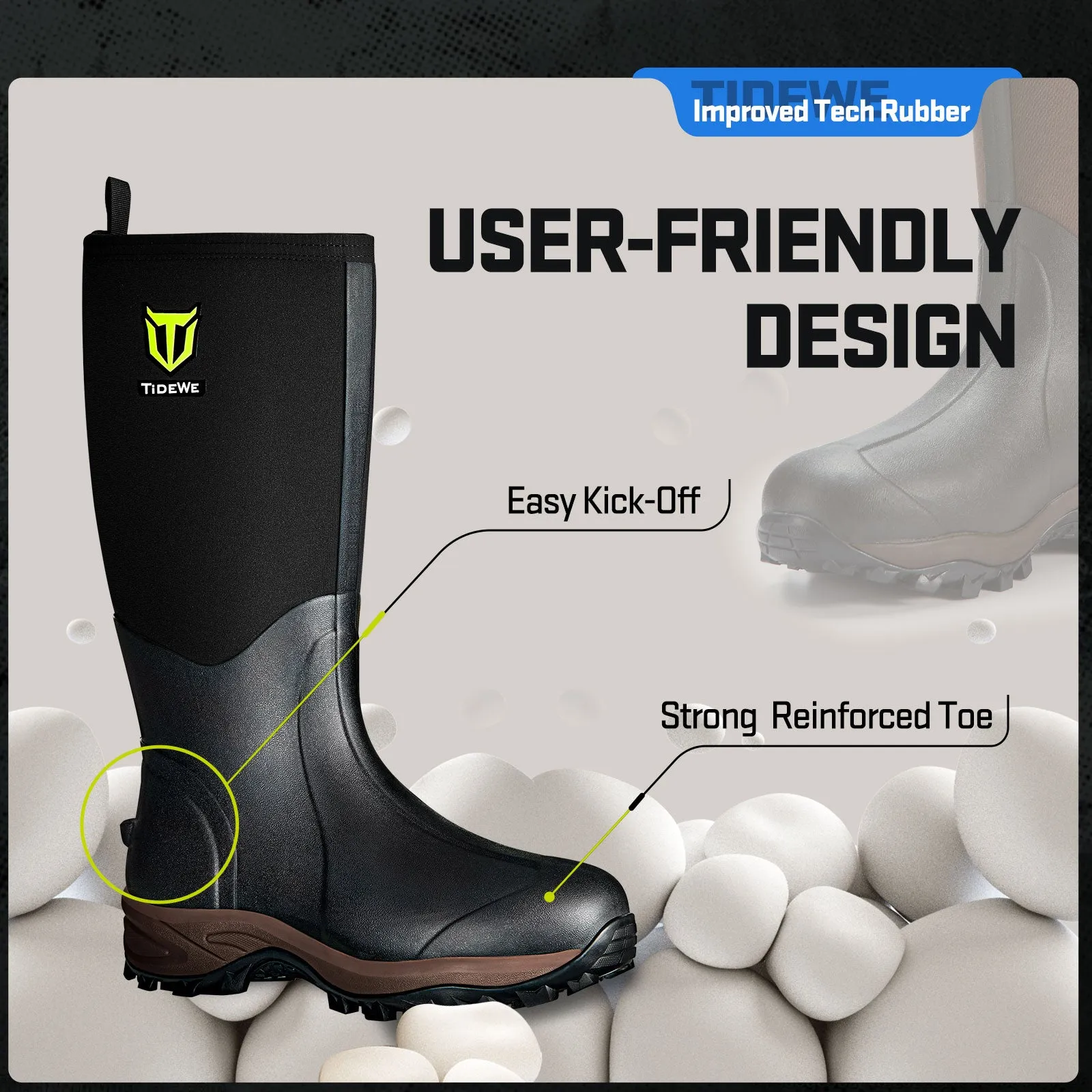 TideWe Rubber Neoprene Boots Men and Women Waterproof Durable 6mm Hunting Boots