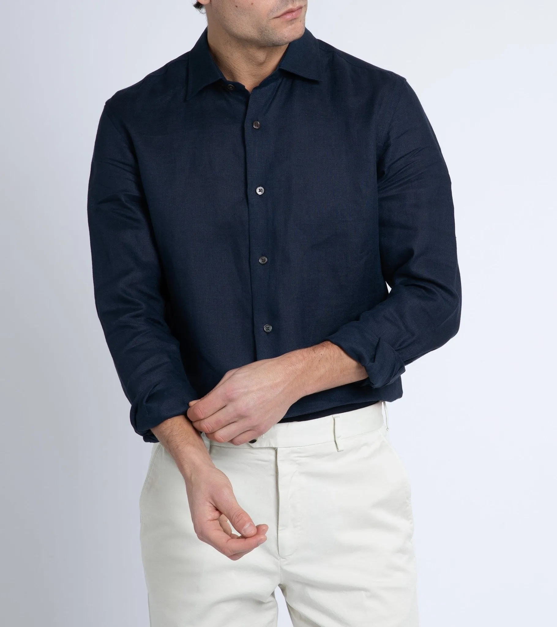 Trunk Audley Navy Irish Linen Shirt