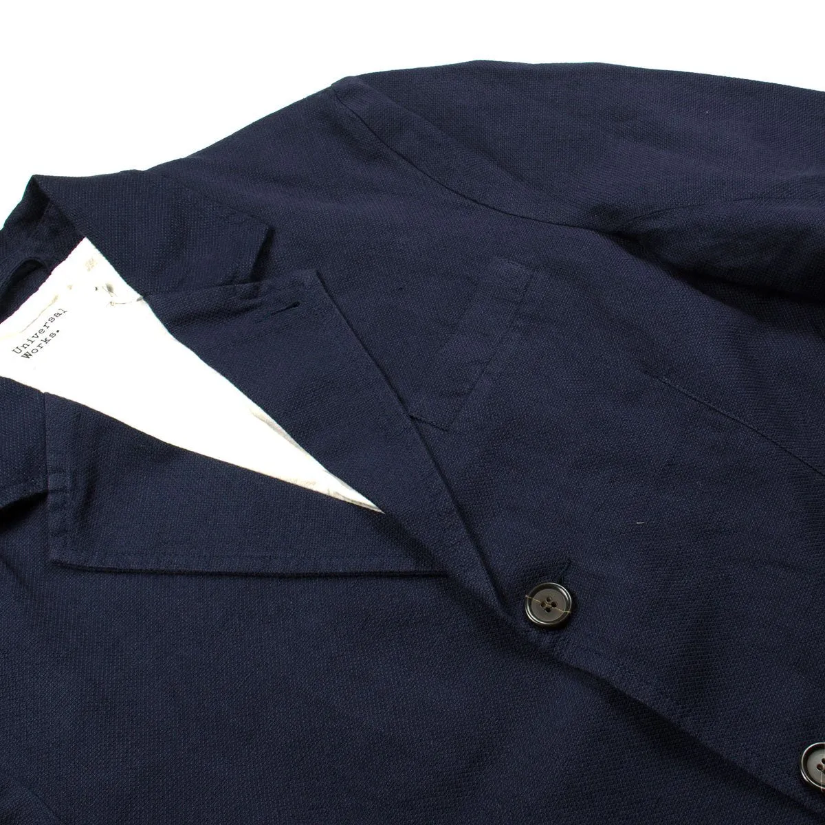 Universal Works - Navy Cotton Linen Panama Two Button Jacket