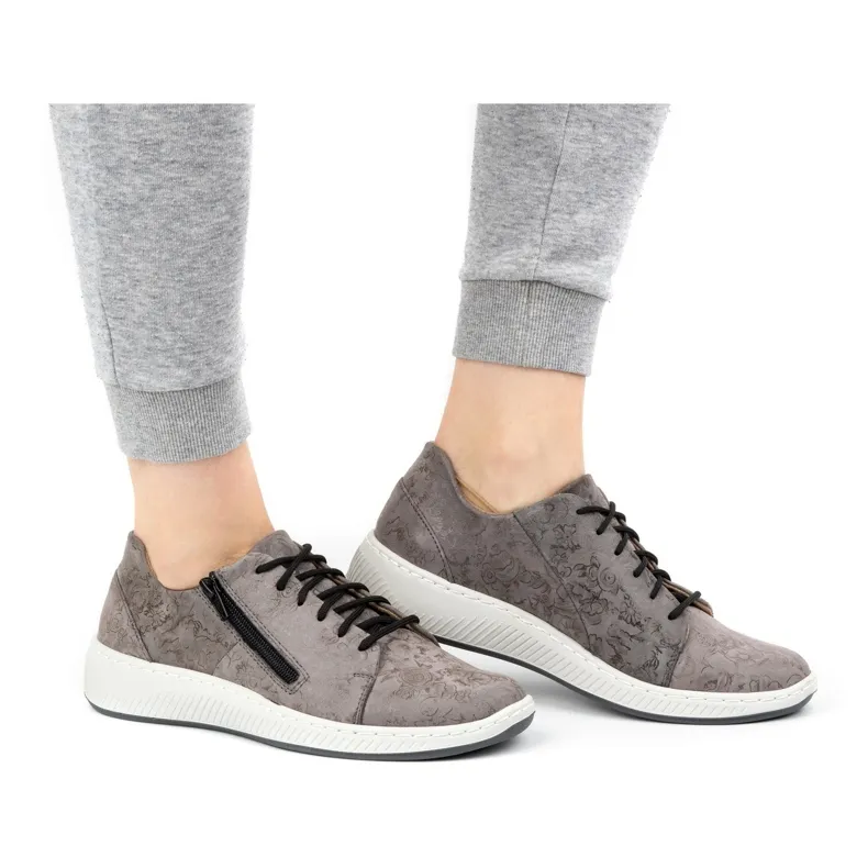 WASAK Women's sneakers leather shoes 0602W gray flowers grey