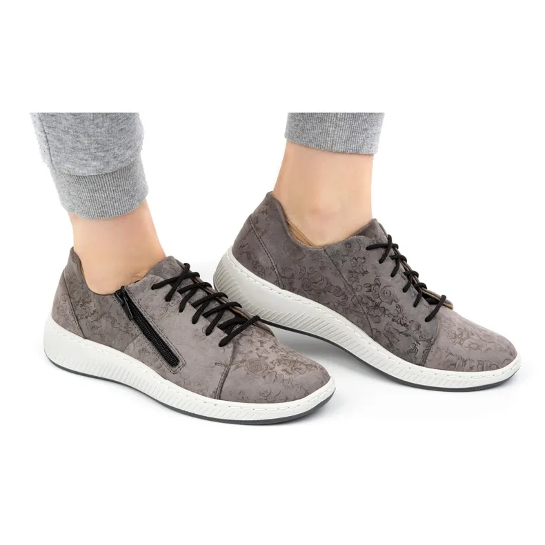 WASAK Women's sneakers leather shoes 0602W gray flowers grey