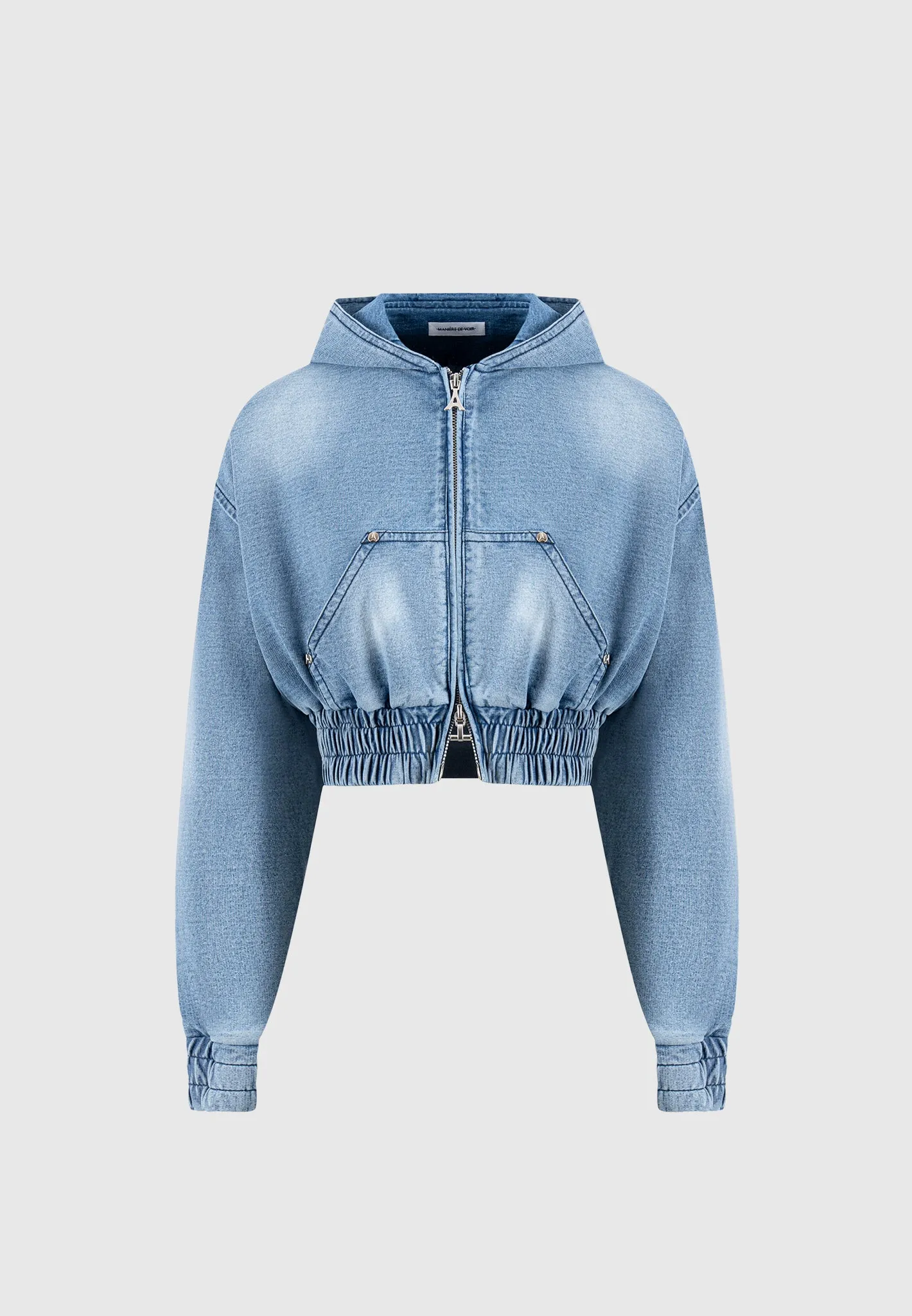 Washed Denim Jersey Hoodie - Mid Blue