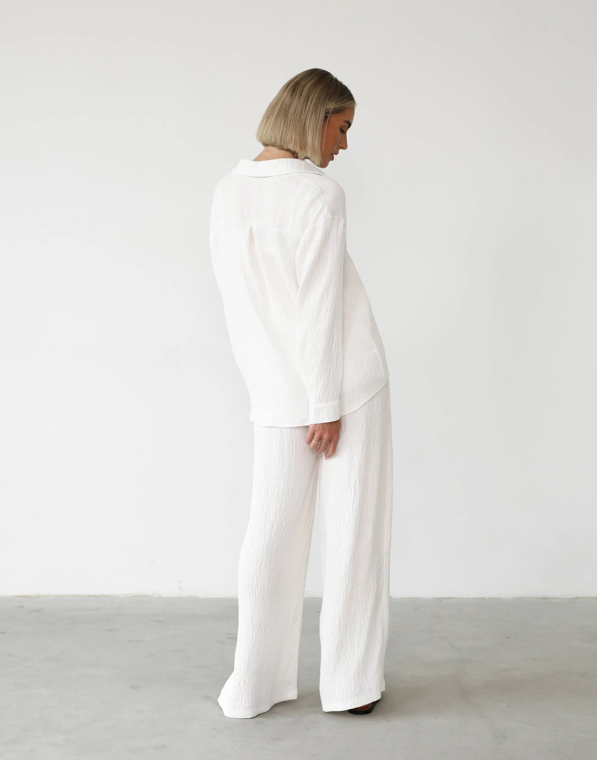 White Ainsley pants for sale with online shopping option.