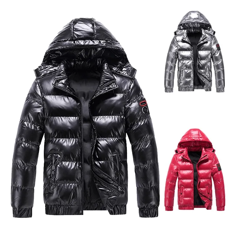 winter casual waterproof puffer padding hooded jacket for men