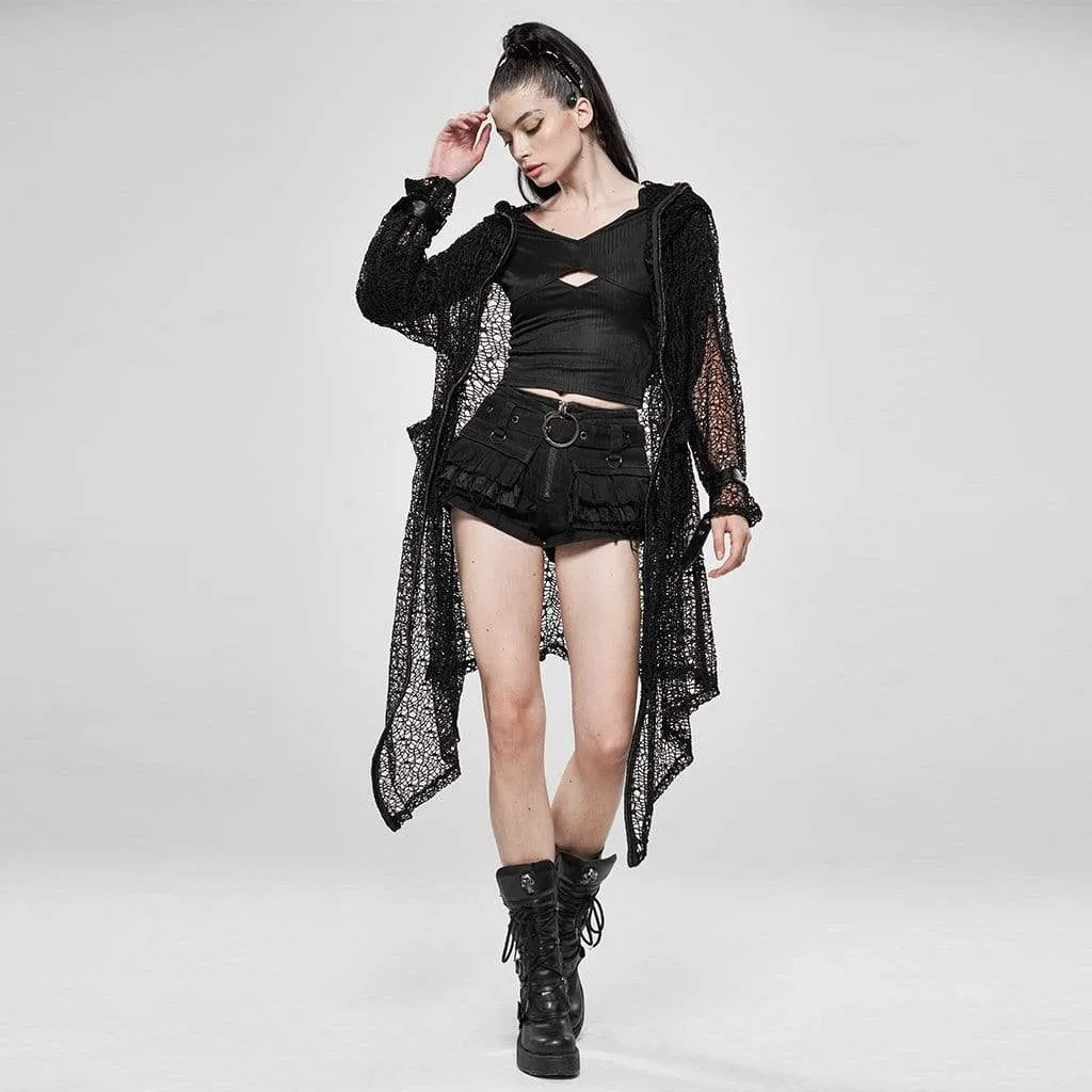 Women's Goth Net Irregular Hooded Coats