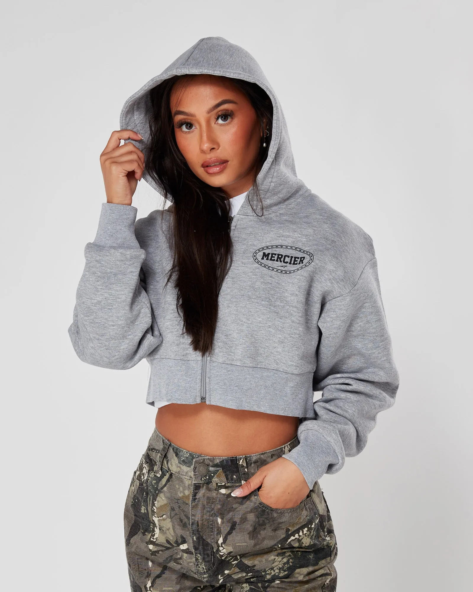 Womens Grey Marl Mercier Maison Cropped Hoodie