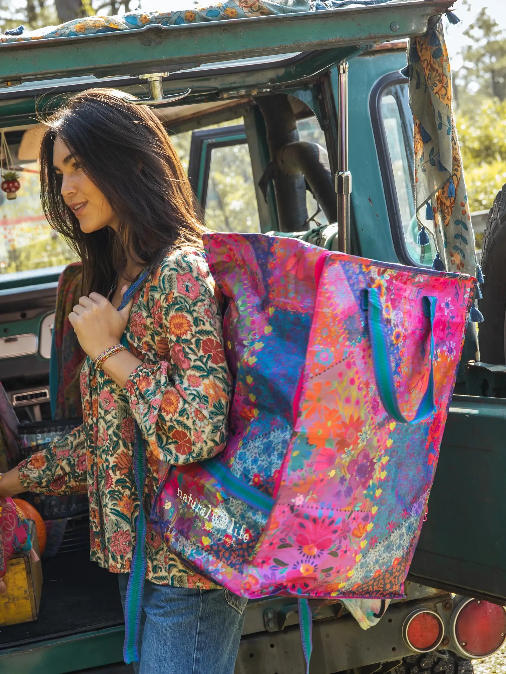 XL Backpack Tote Bag - Washed Black Rose Patchwork