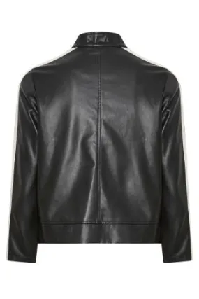 YOURS Curve Black Faux Leather Biker Jacket with Contrast Stripe - Best Price Guaranteed!