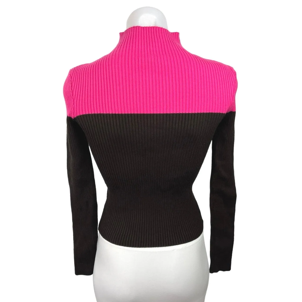 Zara Brown Pink Colorblock Rib Knit Mock Neck Long Sleeve Pullover Sweater Sz S