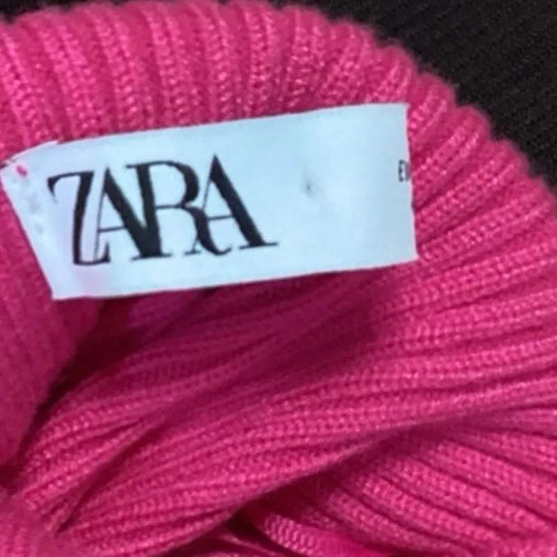 Zara Brown Pink Colorblock Rib Knit Mock Neck Long Sleeve Pullover Sweater Sz S